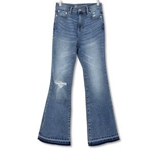 No Boundaries High Rise Flare Jeans Distressed Released Hem